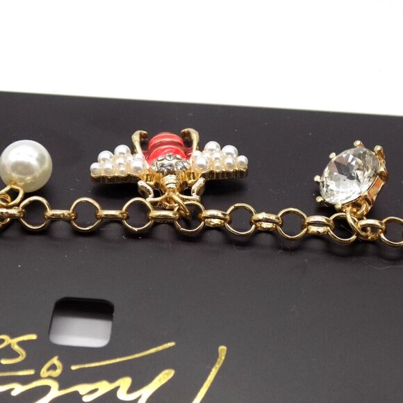 Thalia Sodi Anklet Faux Pearl Bee Red Flower Gold-tone Crystals 9" +1.5" ext. - Picture 4 of 5